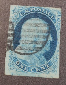 Scott 7 - 1 Cent Franklin - Used - Nice Imperf Stamp - SCV - $125.00