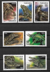 1993 Tanzania 1128-34 Reptiles MNH C/S of 7