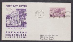 US Planty 782-43 FDC. 1936 3c Arkansas Centennial, Sudduth cachet, VF.