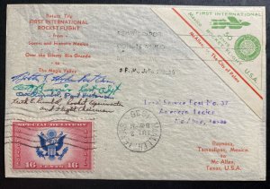 1936 Reynosa Tamps Mexico First Rocket Flight Mail cover To McAllen USA Signed K