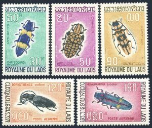 Laos 171-173,C54-C55,MNH.Michel 235-239. Insects 1968.Chrysochroa,Aristobia,