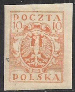 POLAND For Southern Poland 1919 10h Imperf POLISH EAGLE Sc 111 MH