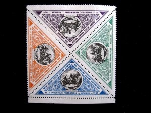 US - SCARCE 1934 NEW JERSEY STATE STAMP SHOW - BLOCK OF 4 POSTER STAMPS