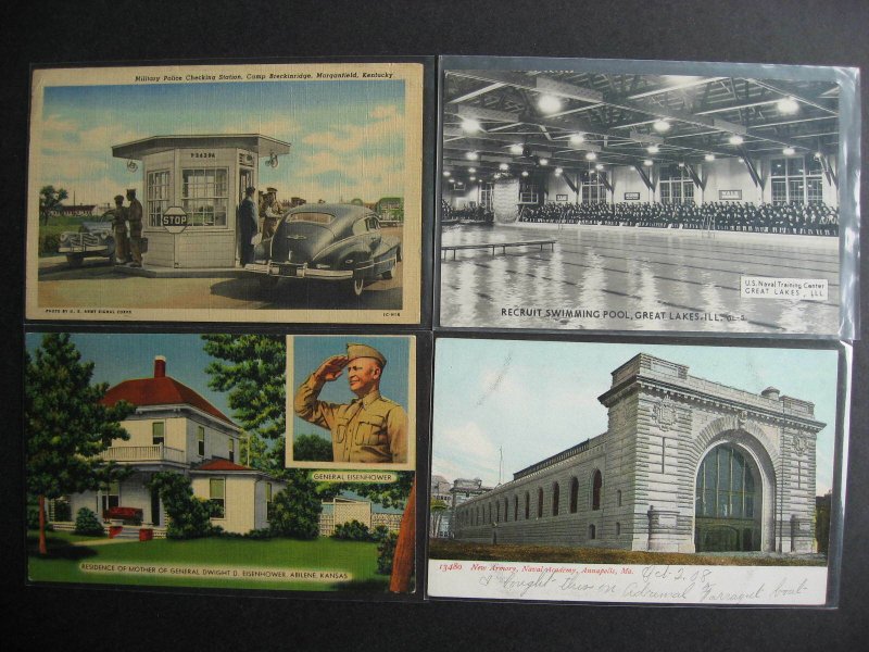 USA 4 Military postcards, Police, Eisenhower, swimming, armory, check them out! 