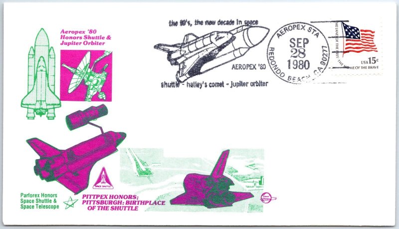 US SPECIAL EVENT COVER PICTORIAL CANCEL SPACE SHUTTLE & JUPITER ORBIT AEROPEX 80