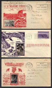 U.S. 1940's WWII THREE PATRIOTIC COVERS W/PHOTO INSETS IN THE CACHETS G. DOUGLAS