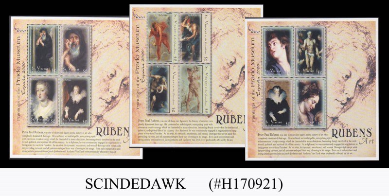 ST. VINCENT GRENADINES - 2000 PAINTINGS BY RUBENS - SET OF 3 MIN/SHT MNH