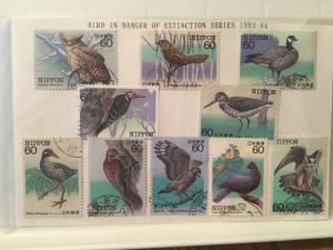 Japan Used 13 stamps Bird in danger of extinction series 1983-1984