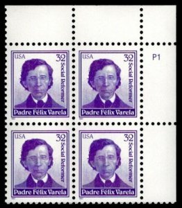 1997 Padre Felix Varela Plate Block of 4 32c Postage Stamps, Sc# 3166, MNH, OG