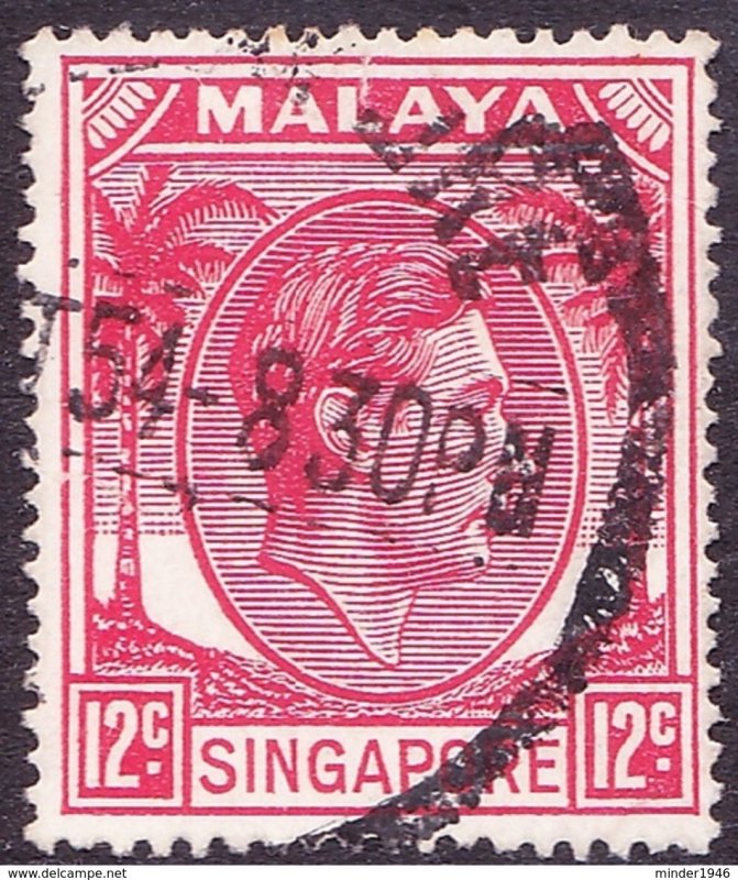 SINGAPORE 1952 KGVI 12c Scarlet S22a Used