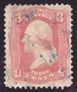 Scott 64b, Used, 3c Light Rose Pink, Indistinct Blue Cancel, Creases, HR