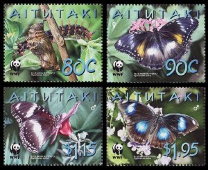 Aitutaki WWF Blue Moon Butterfly 4v 2008 MNH SC#539-542 SG#723-726 MI#778-781