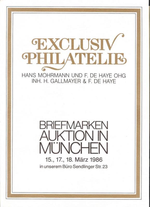 Exclusiv:    Exclusiv Philatelie, Mohrmann und DeHaye Mar...