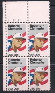 Plt Blk Sc#2097 Roberto Clemente MNH #111111 UL