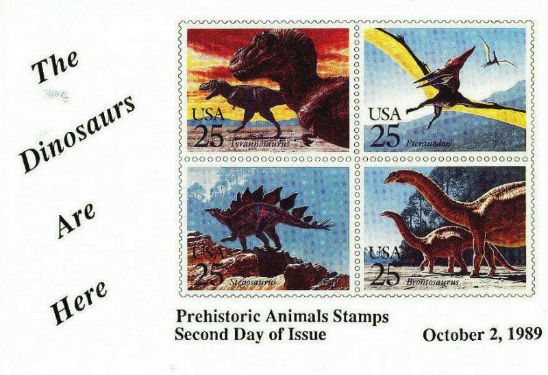 USPS Second Day Ceremony Program #2422-2425 Dinosaurs + FDC Oklahoma City 