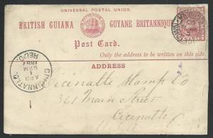 BR GUIANA 1887 3c postcard used Georgetown to USA..........................61494