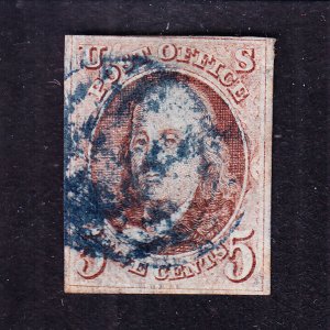 US 1 5c Franklin Used w/3 3/4 Margins & w/ Blue Grid Cancel VF SCV $435