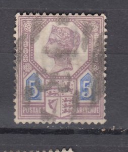 J44114 JL Stamps 1887-92 great britain 5p  used #118 queen $12.50 scv