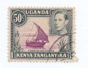 Kenya Uganda Tanganyika 1938 Scott 79a used - 50c Dhow, lake