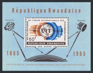 Rwanda 113, MNH. Michel 118 Bl.4A. ITU-100, 1965. Satellites. Equipment.