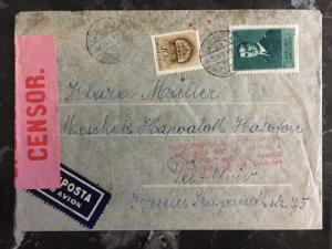 1940 Budapest Hungary Censored Cover Cover To Tel Aviv Palestine Judaica