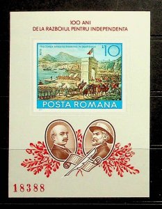 ROMANIA Sc 2723(NOTE) NH IMPERF SOUVENIR SHEET OF 1977 - INDEPENDENCE WAR