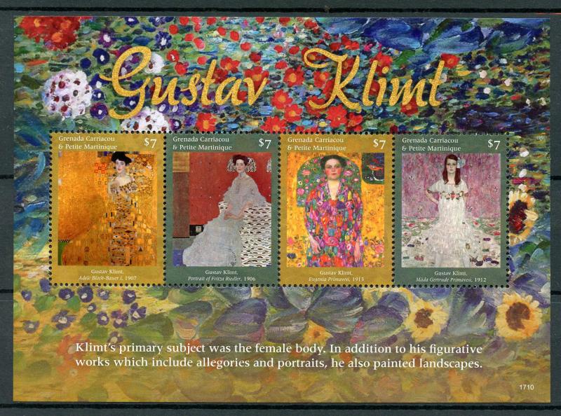 Grenada Grenadines 2017 MNH Gustav Klimt 4v M/S Art Paintings Stamps