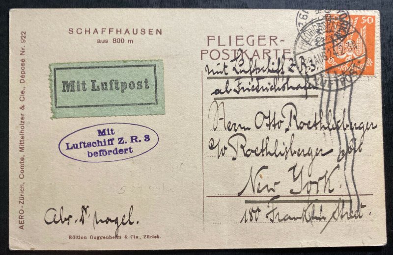 1924 Germany ZR 3 Zeppelin RPPC Postcard Cover First Flight to New York USA
