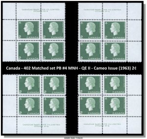Canada - 402 Matched set PB #4 MNH - QE II - Cameo Issue (1963) 2¢ - CV 26.00$