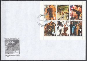 Tadjikistan, 2000 Russian Local. N. Rockwell`s Scout Art, sheet of 6. First day^