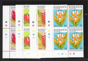 BARBADOS Sc#693-696 Complete Mint Never Hinged Set PLATE BLOCKS of 4