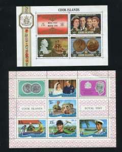 Cook Islands 286c, 301a Royal Visit Souvenir Stamp Sheets MNH 1970, 71