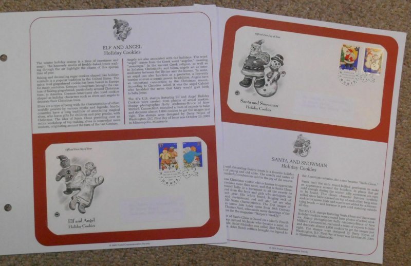 2005 Angel Santa Snowman Elf Sc 3949 to 3952 2 FDCs on info pages PCS cachets 