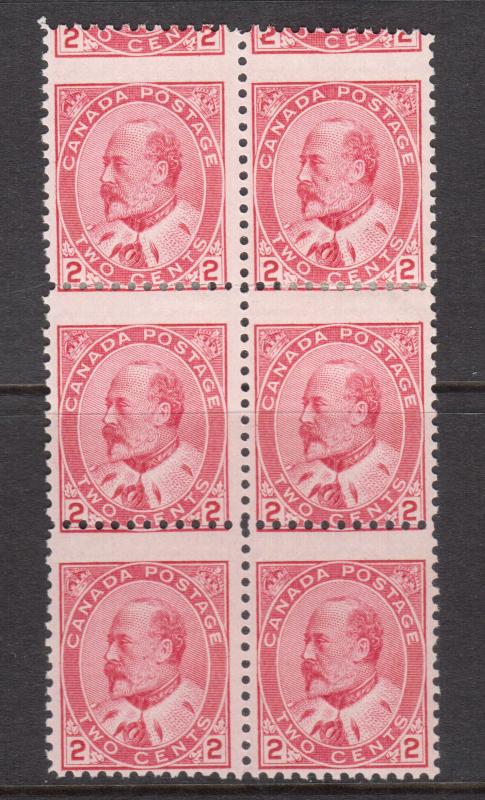 Canada #90 Mint Dramatic Misperf Variety Block Of Six