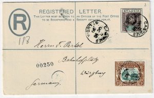 St. Lucia 1909 Castries cancel on registry envelope to England