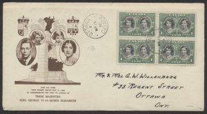 1939 #246-248 3 Royal Visit FDCs Blocks War Memorial Cachet Ottawa CDS