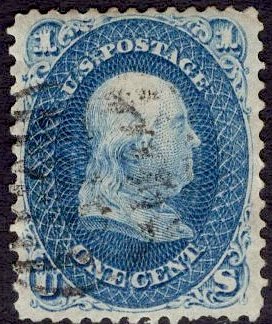 US Stamp #63B Dark Blue Variety 1c Franklin USED SCV $875. See Pics and Desc.