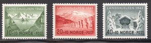 Norway Scott B32-B34 MNHOG - 1943 Winter Relief Surtax Semi-Postals - SCV $5.25