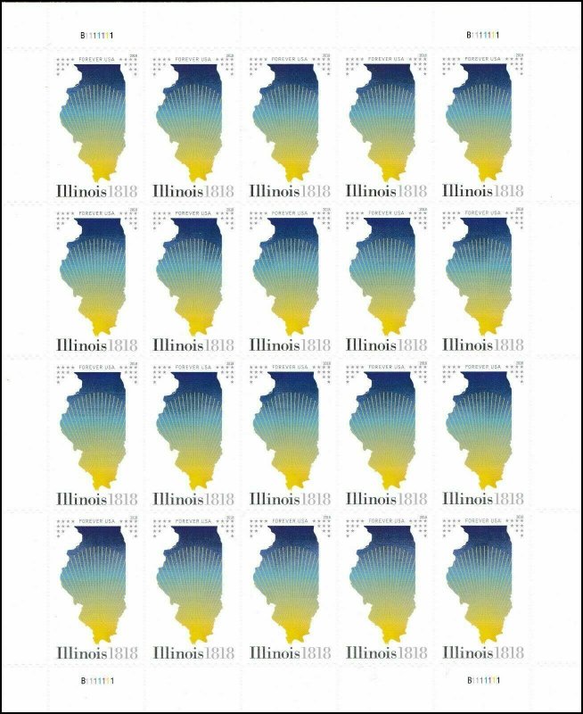 2018 US STAMP - ILLINOIS 1818 - 20 FOREVER STAMPS - SCOTT# 5274