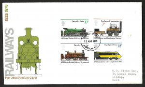 Great Britain Sc#749-752 RAILWAYS LOCOMOTIVES (1975) FDC