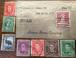 1938-1942 Australia Littleton Stamp Company Set of 8 Used 20-AB #181A//95