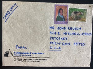 1996 Kathmandu Nepal Travel Agency cover To Petoskey MI Usa With Card