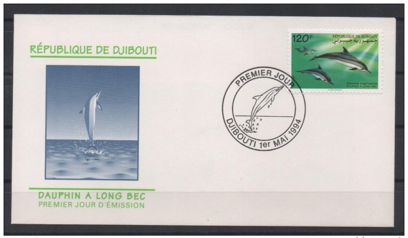 1994 Djibouti FDC Fauna Dolphin Long Billed Dolphin Dolphin Mi. 598 RARE!!-