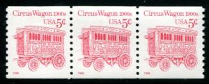 2452D US 5c Circus Wagon WAG coil, MNH strip/3