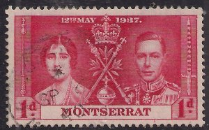 Montserrat 1937 KGV1 1d Scarlet Coronation used SG 98 ( H1374 )