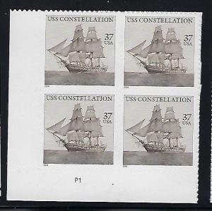 Catalog #3869 Plate Block of 4 American Ship USS Constellation