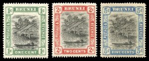 Brunei 1907 KEVII 1c, 2c & 5c all with REVERSED WATERMARK vfm. SG 23x, 24x, 27x.