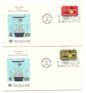 UN NY #129-30 Trade and Development, two Official Geneva Cachet FDCs