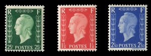 France, 1900-1950 YT01D-F Cat€135, 1942 Government in Exile, 25c-2fr50c, ty...