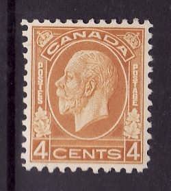 Canada-Sc#198-Unused 4c hinged ochre KGV Medallion-1932-id442-